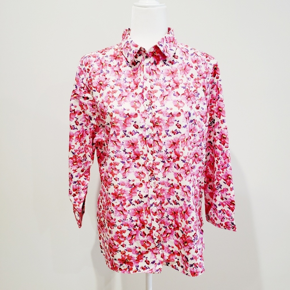 Lands' End Floral Button Up Blouse